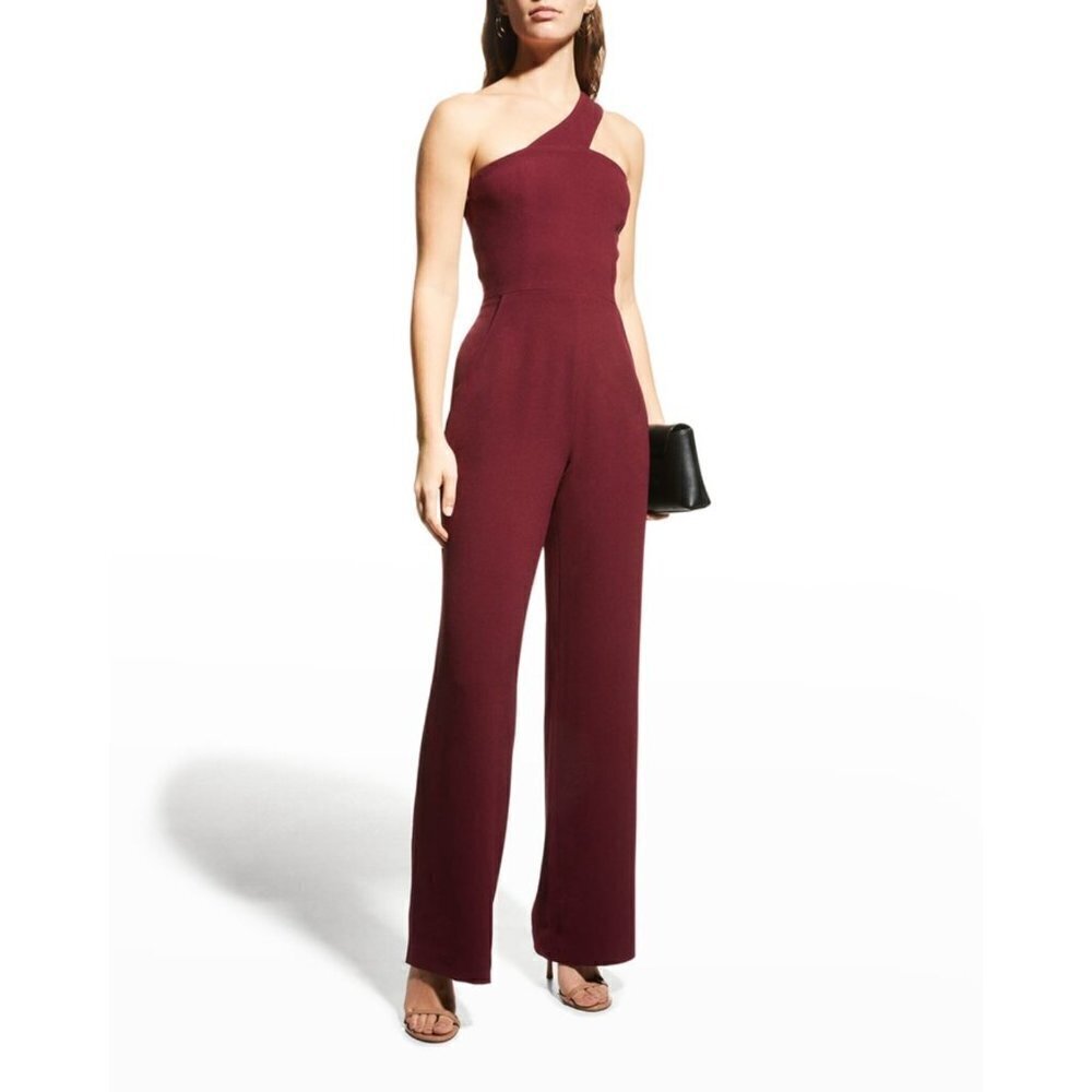 Dress The Population Filippa One-Shoulder Jumpsuit Size-X-Small-Color Burgundy - Picture 5 of 7
